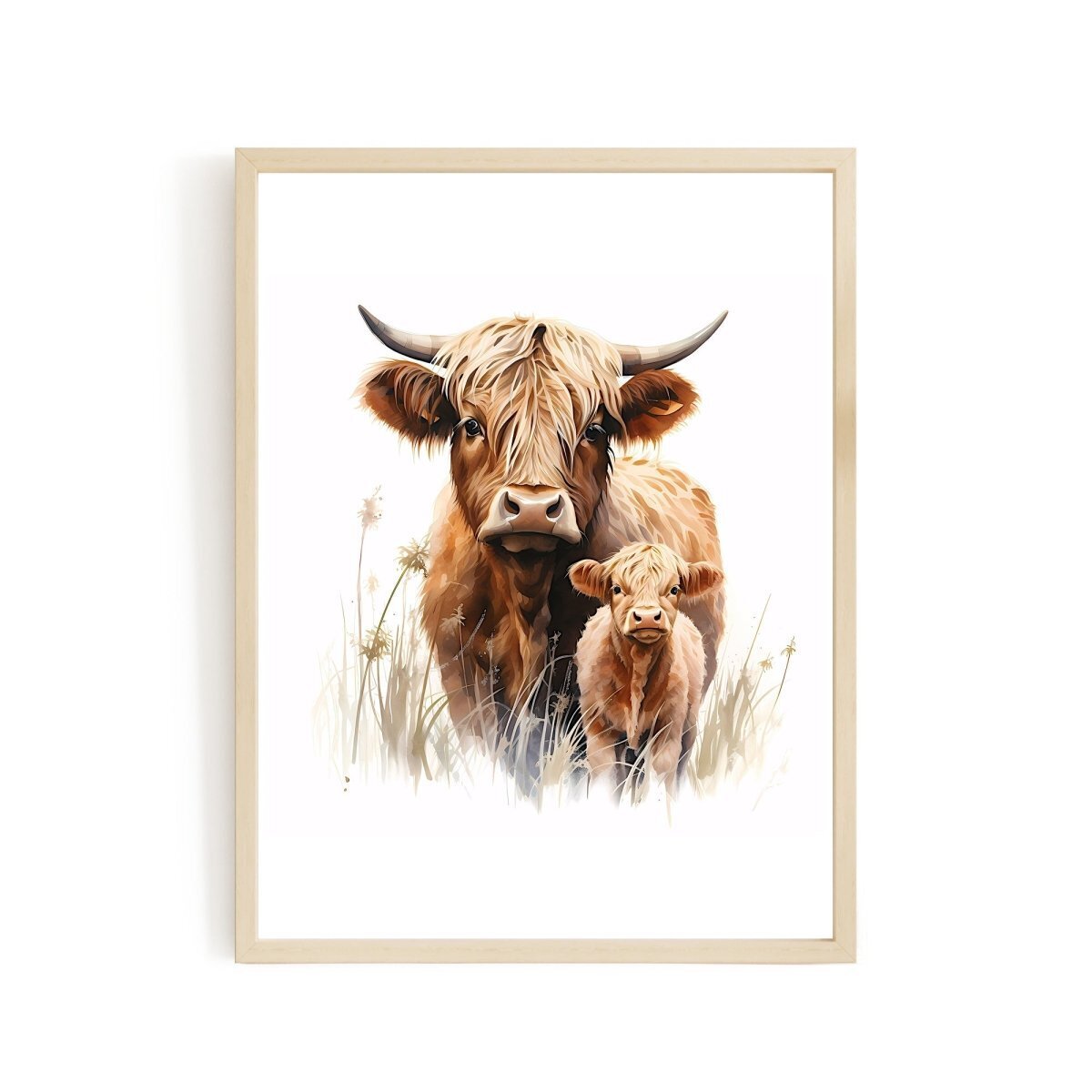 Highland Cow Mother & Calf - Watercolor Nursery Wall Art | eBay