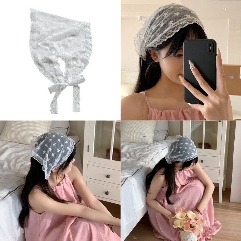 Sheer Lace Floral Triangle Scarf Headwrap for Women Music Festival Boho Style