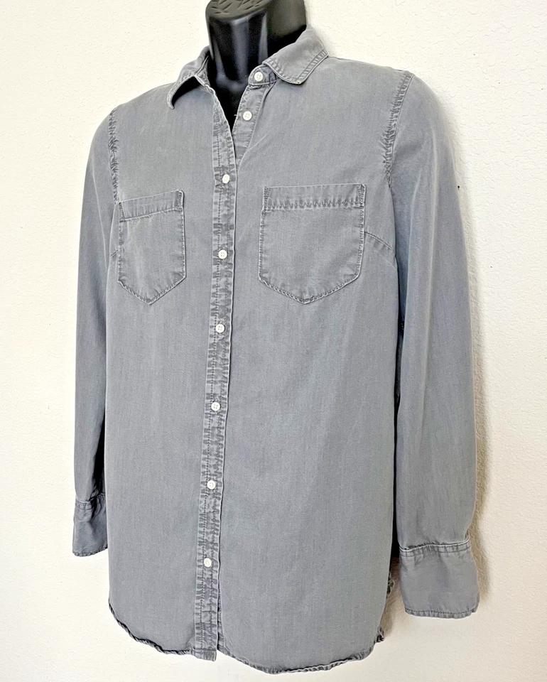 Merona Shirt Mens Medium Gray Button Casual Preppy Cotton Norm core Career - Image 2 of 4