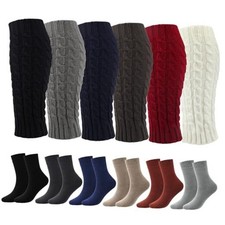 12 Pairs Leg Warmers for Women and Wool Socks Set, Winter Long Knit Multicolor