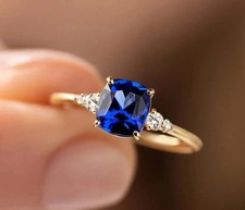 1.75 Ct Cushion Cut Sapphire Engagement Ring 14K Solid Yellow Gold