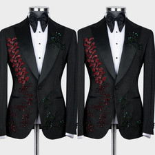 Beaded Men's Suit Luxury Wedding 2Pcs Prom Evening Tuxedo Jacket Banquet