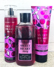 3 SWEETHEART CHERRY Body Wash Gel + Body Cream + Fragrance Mist SET of 3