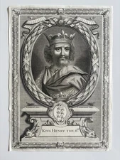 Antique Engraving Portrait of King Henry II of England – Plantagenet Monarch 