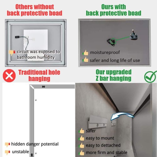 TOOLKISS 32"Hx40"W Rectangular Antiniebla Luz LED Pared Baño Tocador Espejo - Imagen 11 de 15