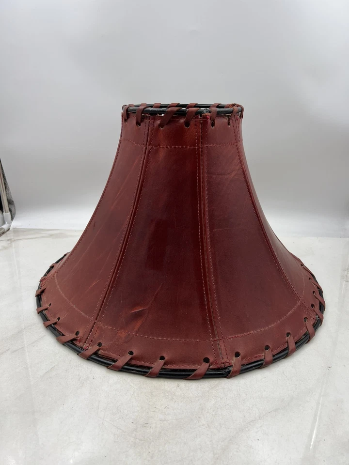 Vintage Leather Lampshade Western Rustic 15in Large Lamp Shade Decor Home - Image 4 of 4