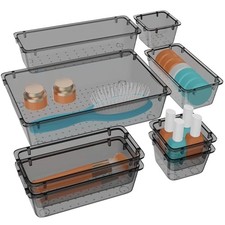 Clear Plastic Drawer Organizer Set, 4 Sizes Desk Drawer 8 PCS Black