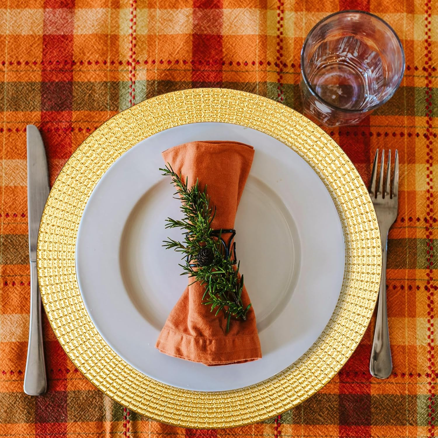 13" Glitter Gold Charger Plates, Shiny Square Grid Chargers for Dinner Plates, G