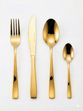 Set posate 24 pezzi Colore Oro servizio acciaio 6 persone Design Elegante