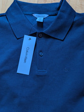 Calvin Klein Polo Collar Shirt Short Sleeve Dark Sapphire Logo Small 25" x 19"