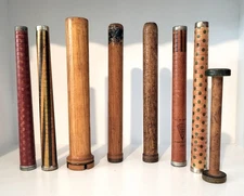 Wood Spools, Paper spools,  bobbin, Primitive lot of 8, Industrial, Textile,