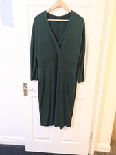 Jaeger Dark Green Long Sleeved Midi Length Viscose Dress Stretchy Size 16