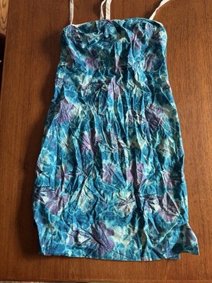Vintage 60s Miss Waikiki Hawaii Dress Mod Abstract Floral Asian Blue Purple VTG