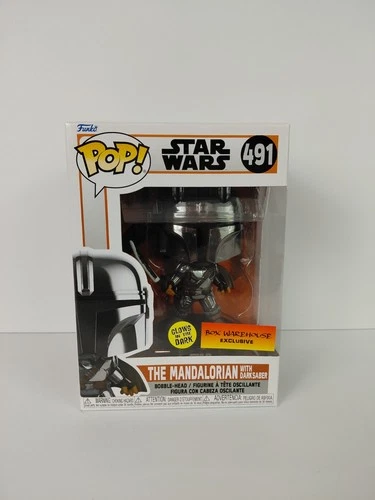 Funko Pop Mandalorian #491 Darksaber GITD Box Warehouse Exclusive w/Protector