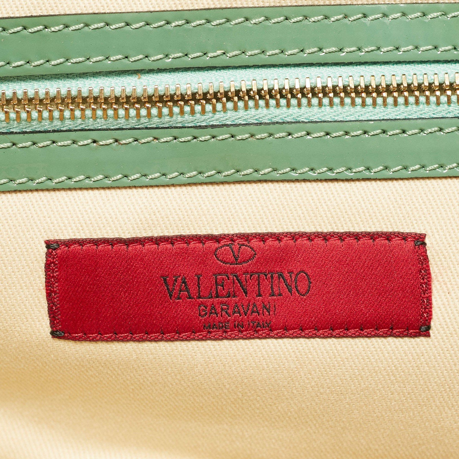 Valentino GreenBeige Patent Leather Bow Flap Clutch thumbnail 9