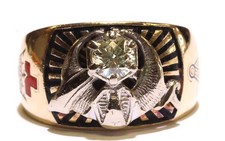 14k yellow gold .45ct diamond mason band ring 16.5g York Shriners rite 32 degree