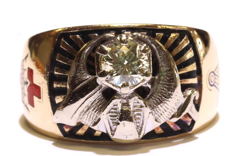 14k yellow gold .45ct diamond mason band ring 16.5g York Shriners rite 32 degree