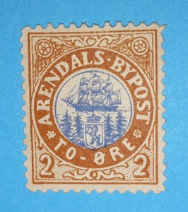 + 1885 Aredals Norway Skandinavian 2o Sailing Ship Local Bypost S/A#1 ll Mint 