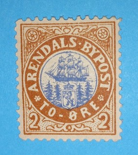 1885 Aredals Norway Skandinavian 2o Sailing Ship Local Bypost S/A#1 ll Mint