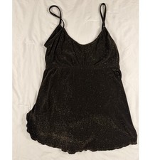Vintage Black Gold Metallic Glitter Swim Dress Disco Bodysuit L Y2K Made in USA