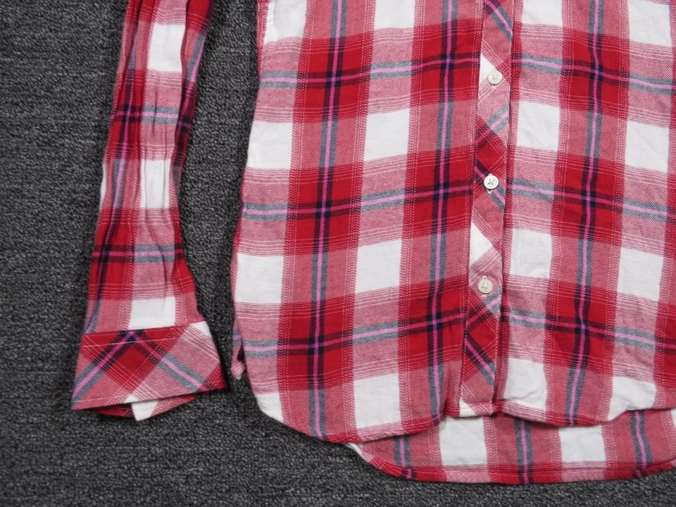 Camisa GAP Feminina XS Vermelha Branca Xadrez Botão Manga Longa Bolso Casual - Imagem 3 de 4