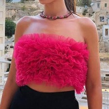 ZARA FUCHSIA PINK STRAPLESS TULLE TOP SIZE XS