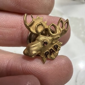 Loyal Order Of Moose w/Red Jewel Eye Screw Back Lapel Pin