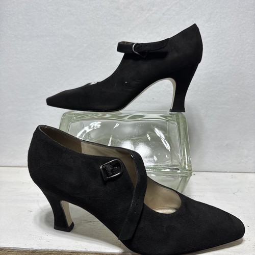 NIB “Minx” Bandolino Black Suede Mary Jane Peep Toe Heels Shoes Women's 9 1/2 - Picture 2 of 8