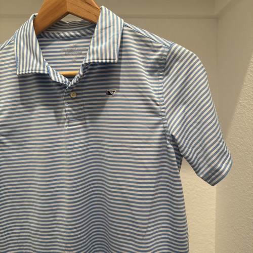 Boys Vineyard Vines Blue Striped Performance Polo Shirt Youth Medium 12-14