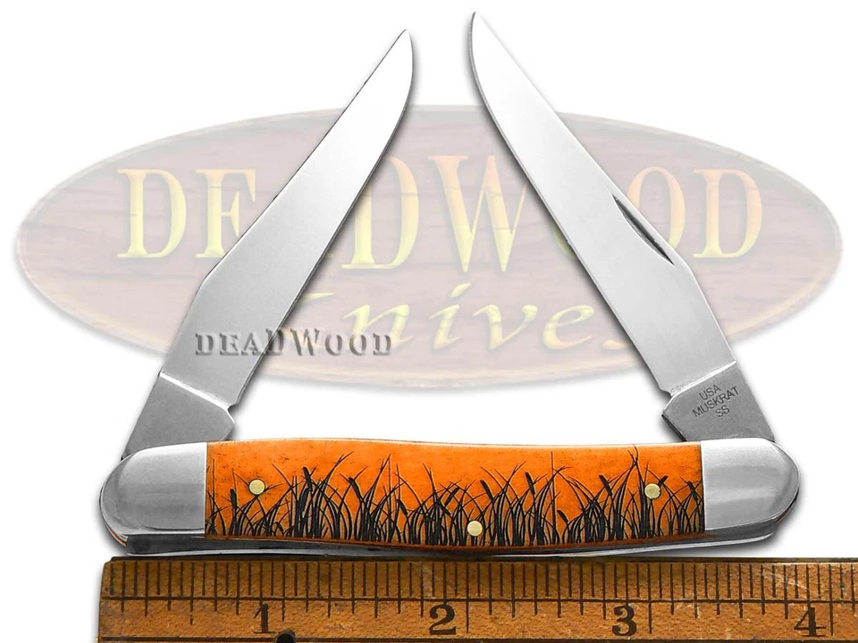 Case xx Knives Muskrat Scene Orange Bone 12515MRAT Stainless 1/500 Pocket Knife - Image 3 of 4
