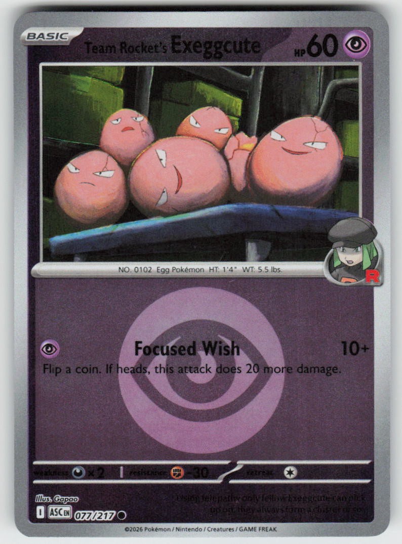 Team Rocket's exeggcute (Energy Symbol) 077/217 Ascended Heroes Reverse Holo NM