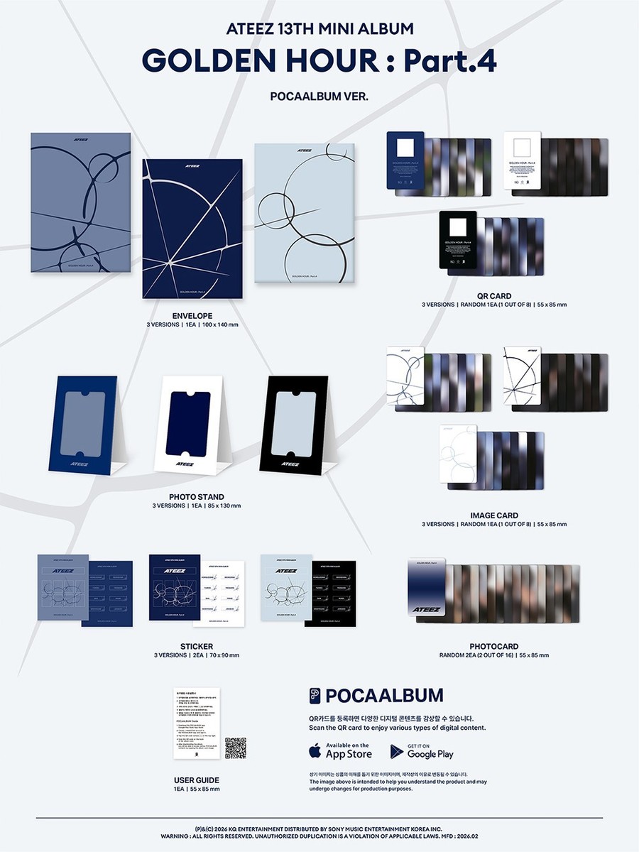 ATEEZ golden hour Part.4 poca トレカ ATEEZ GOLDEN HOUR : PART.4 13th Mini Album POCA Ver/QR+2Sticker+2