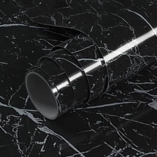 Black Wallpaper Marble Paper for Countertop Cabinet Bathroom Bedroom Vinyl Re...