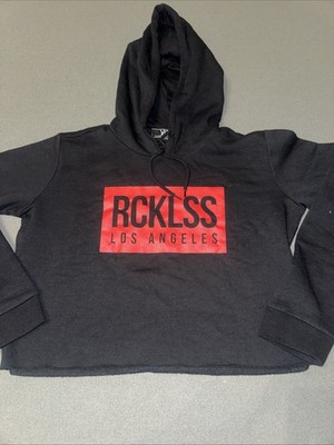 Women s Medium Young & Reckless Crop Top Hoodie Black With Red/Black Wording