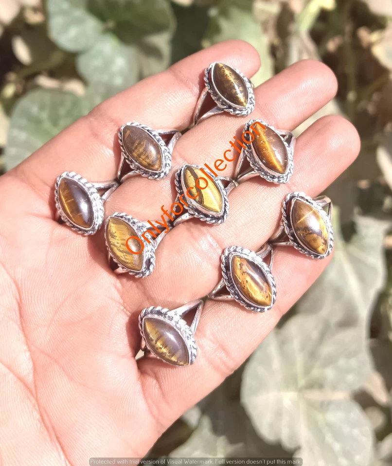 Lote a granel de anillos de ojo de tigre enchapados en plata de ley 925 piedras preciosas joyas curativas Foto 3 de 3