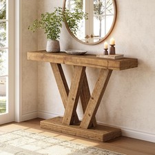 47.2'' Solid Wood Console Table, Farmhouse Entryway Table w/ Double V-Shape Base