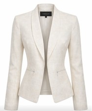 Lafayette 148 New York Cream Textured Gold Blazer Open Front Zip Pocket Career,0