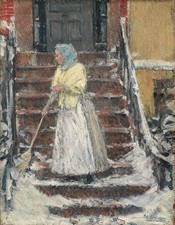 Childe Hassam Sweeping Snow Giclee Print on Canvas 8x10 Impressionist Wall Art