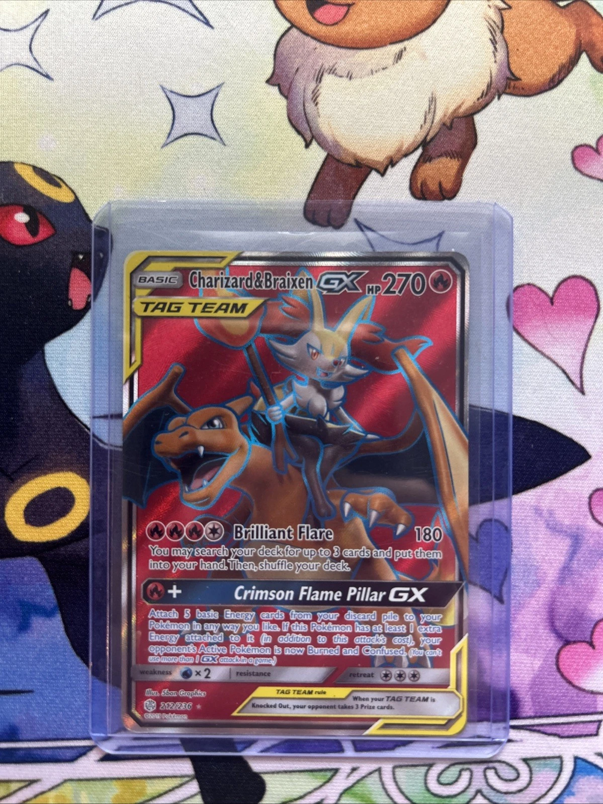 Charizard & Braixen GX Full Art TAG TEAM Ultra Rare Holo Cosmic Eclipse 212/236