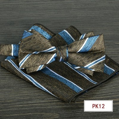 Classic Bow Tie and Handkerchief Set of 2 Formal Prom Woven Silky Modern Boxed