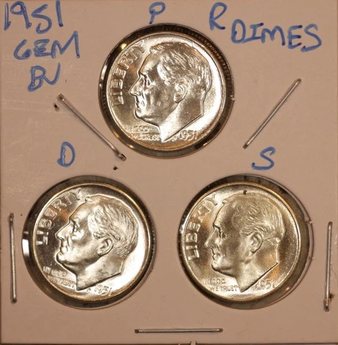 1951 P D S SILVER ROOSEVELT DIME GEM BU! KEY DATES 511237