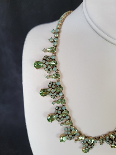 Collana Vintage J.Crew Elegante Schiuma di Mare Strass Verde Statement con Etichetta - Foto 4 di 8