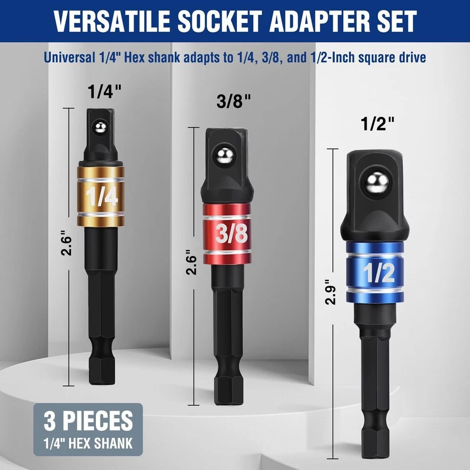 WORKPRO Impact Grade Socket Adapter Set, 1/4", 3/8", & 1/2" Extension Drive Bit - Image 2 of 4
