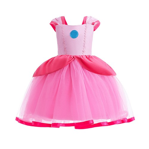 Cosplay Super Mario Bros Princess Peach Kids Girls Dress Princess Skirts Coat - Picture 3 of 14