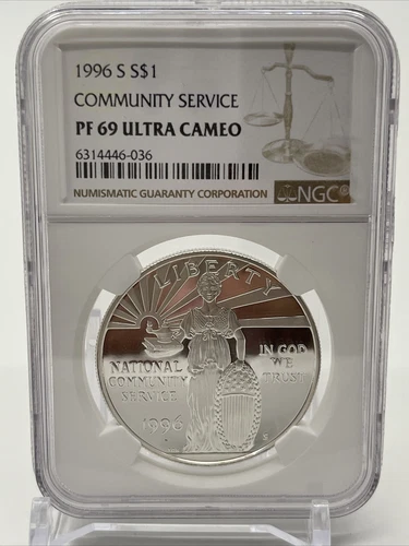 1996-S $1 COMMUNITY SERVICE COMMEMORATIVE SILVER DOLLAR NGC PF 69 ULTRA CAMEO