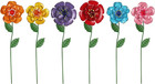 Garden Decor for Outside, Set of 6 Metal Flowers Decorative Garden Stakes for Sp