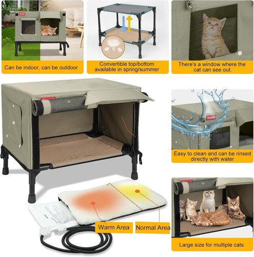 Spacious Elevated Heated Cat Shelter with Mesh Windows - Winter & Summer Comfort - Picture 9 of 10