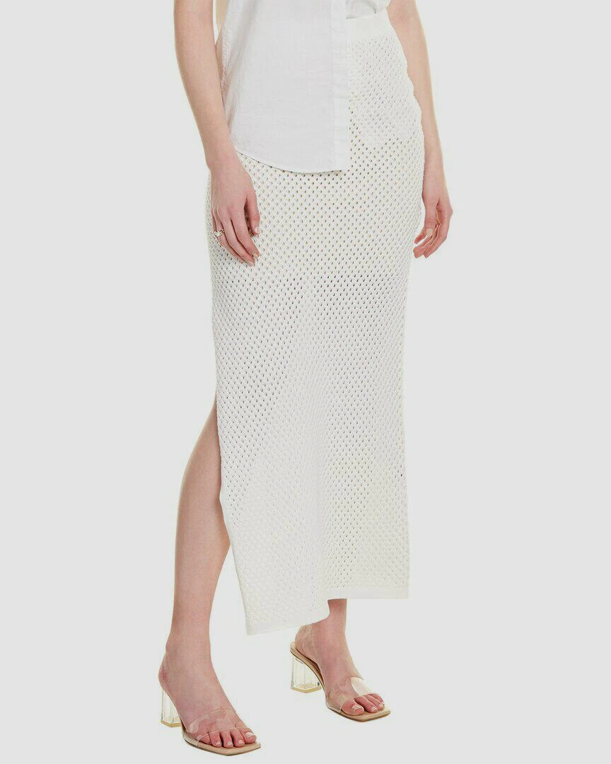 $689 Dodo Bar Women's White Open Weave Knit Midi Stretch Skirt Size EU 42 US 6