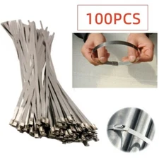 100PCS 304 Stainless Steel 12" Exhaust Wrap Coated Metal Locking Cable Zip Tie