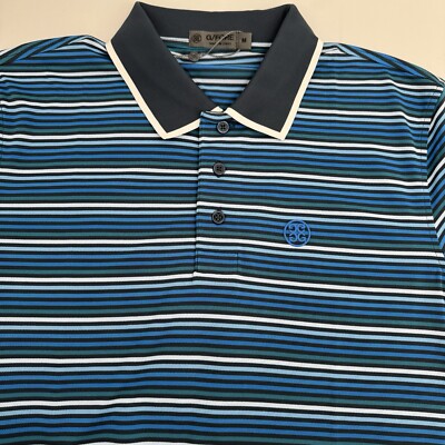 G/FORE Men s Cinque Terre Tech Pique Polo Blue Striped Size M Golf $120